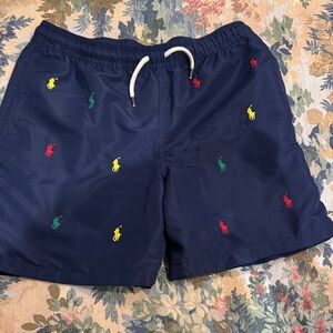 Polo by Ralph Lauren Boys Navy Swim Shorts with Multicolor Pony Embroidery